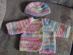 Sweater set blues pinks yellows