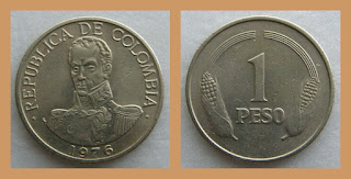 C2 COLOMBIA 1 PESO COIN XF (1974-1981)