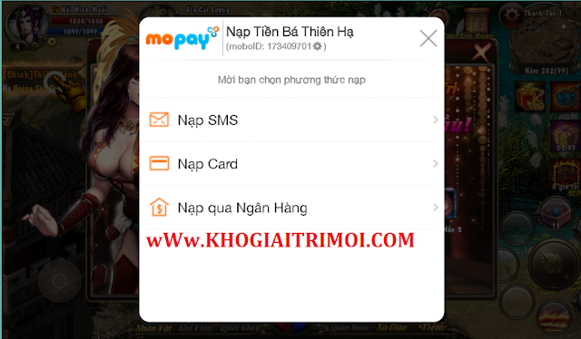 Hướng dẫn nạp tiền trong game Bá Thiên Hạ