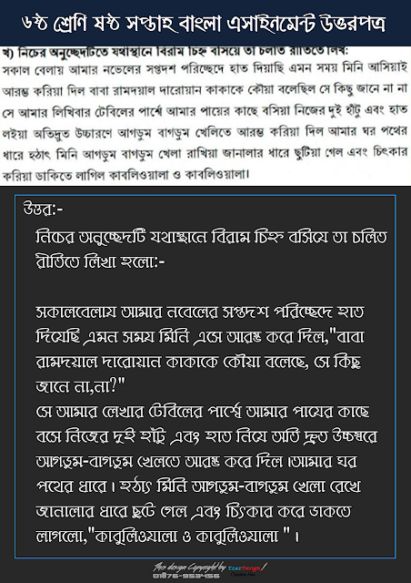 ৬ ষ্ঠ শ্রেণি বাংলা ৬ ষ্ঠ সপ্তাহের অ্যাসাইনমেন্টের সমধান