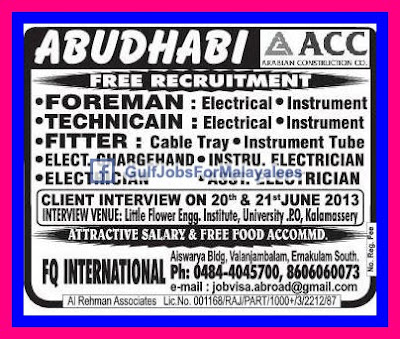 Free Recruitment For Abudhabi - Arabian Construction Company