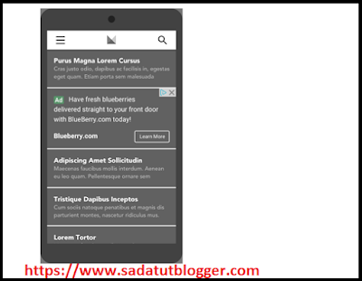Tampilan unit iklan infeed pada blog ditampilan mobile selular