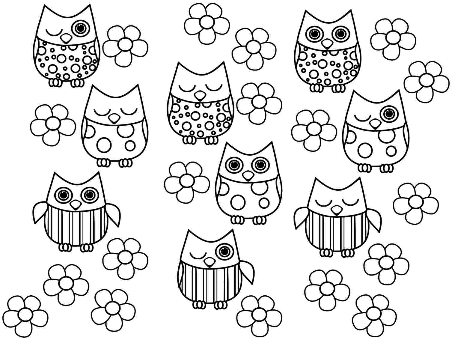 Cute Owl Coloring Pages With Adult Printable Free