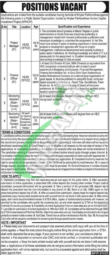 ETEA Jobs in KPK 2023 Educational Testing & Evaluation Agency KPK