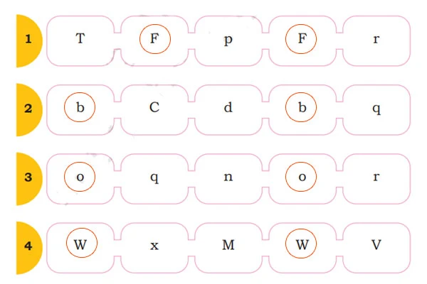 B. Encircle the matching letters in each row