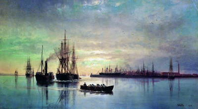 View of Kronstadt raid (1876) painting Lev Lagorio