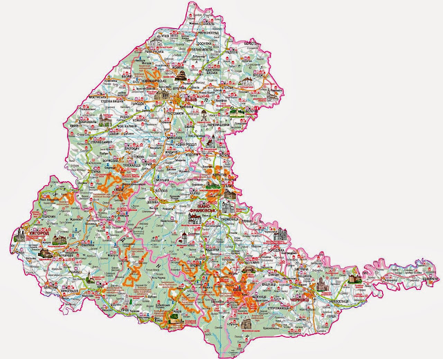 Карпаты карта: Львовская, Ивано-Франковская, Закарпатская, Черновицкая область
