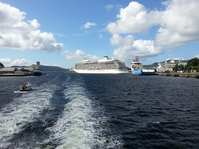 Luxury cruise ship Viking Sea in Bergen, Norway; Fjords cruise; Ships in Bergen