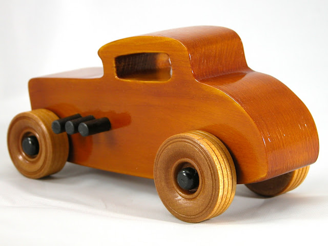 Left Rear - Wood Toy Cars - Wooden Cars - Wood Toys - Wooden Car - Wood Toy Car - Hot Rod - 1932 Ford - 32 Deuce Coupe - Little Deuce Coupe - Roadster - Race Car