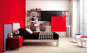 Model desain kamar dominasi warna merah