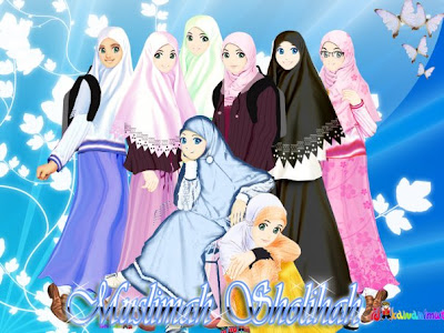 Gambar gambar animasi  wanita  muslimah lengkap Terbaru 
