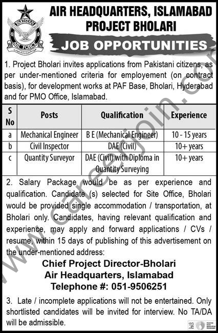 AIR Headquarters Islamabad Jobs September 2021