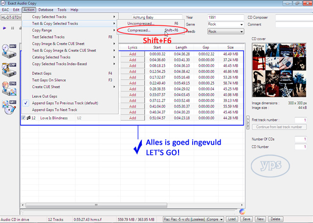 Test & Copy Selected Tracks (Compressed) Shift+F6
