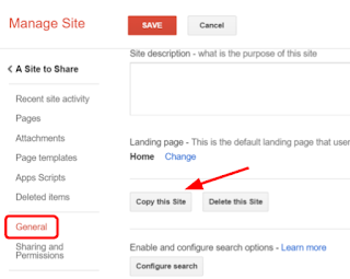 "Copy this site" on the Manage Site page