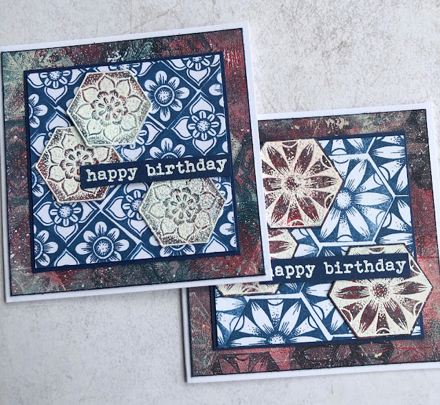 Birthday cards with PaperArtsy Chalk paints and Tracy Scott TS059 stamp set. Pattern Play