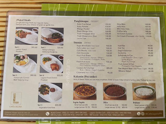 Glifesnaps Laguna Garden Cafe in Ayala Center Cebu menu
