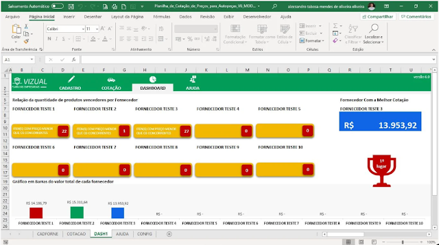 Planilha de Cotação de Preços para Autopeças em Excel