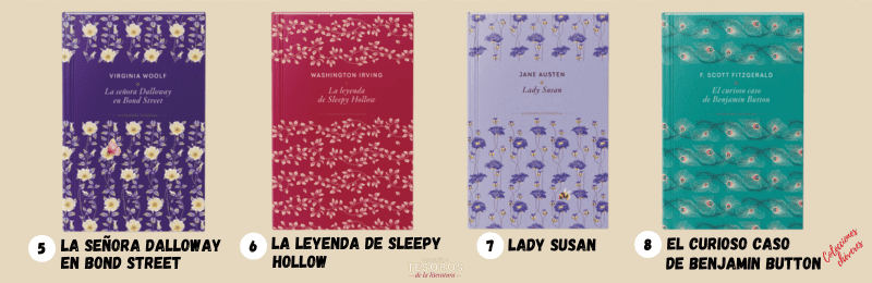 coleccion pequeños tesoros de la literatura, la señora dalloway en bond street, la leyenda de sleepy hollow, lady susan, el curioso caso de benjamin button