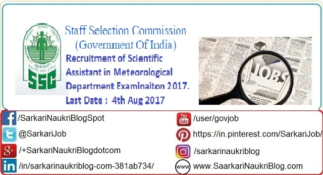 SSC Scientific Assistant Examination Meteorological  Department 2017