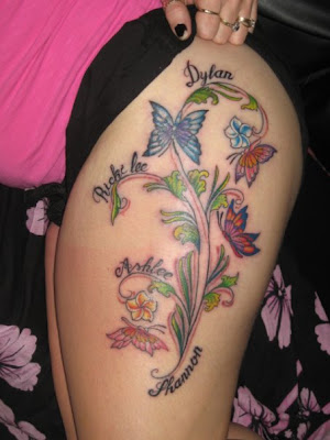 butterfly & flowers tattoo on foot
