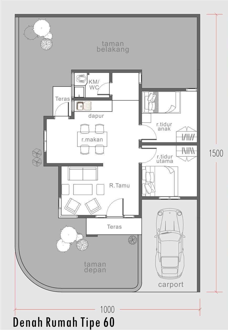 Rumah Minimalis Modern Tipe 60 Di Lahan Sudut 10x15 Meter Rumah