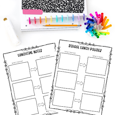 School lunch inquiry-based learning notetaker pages