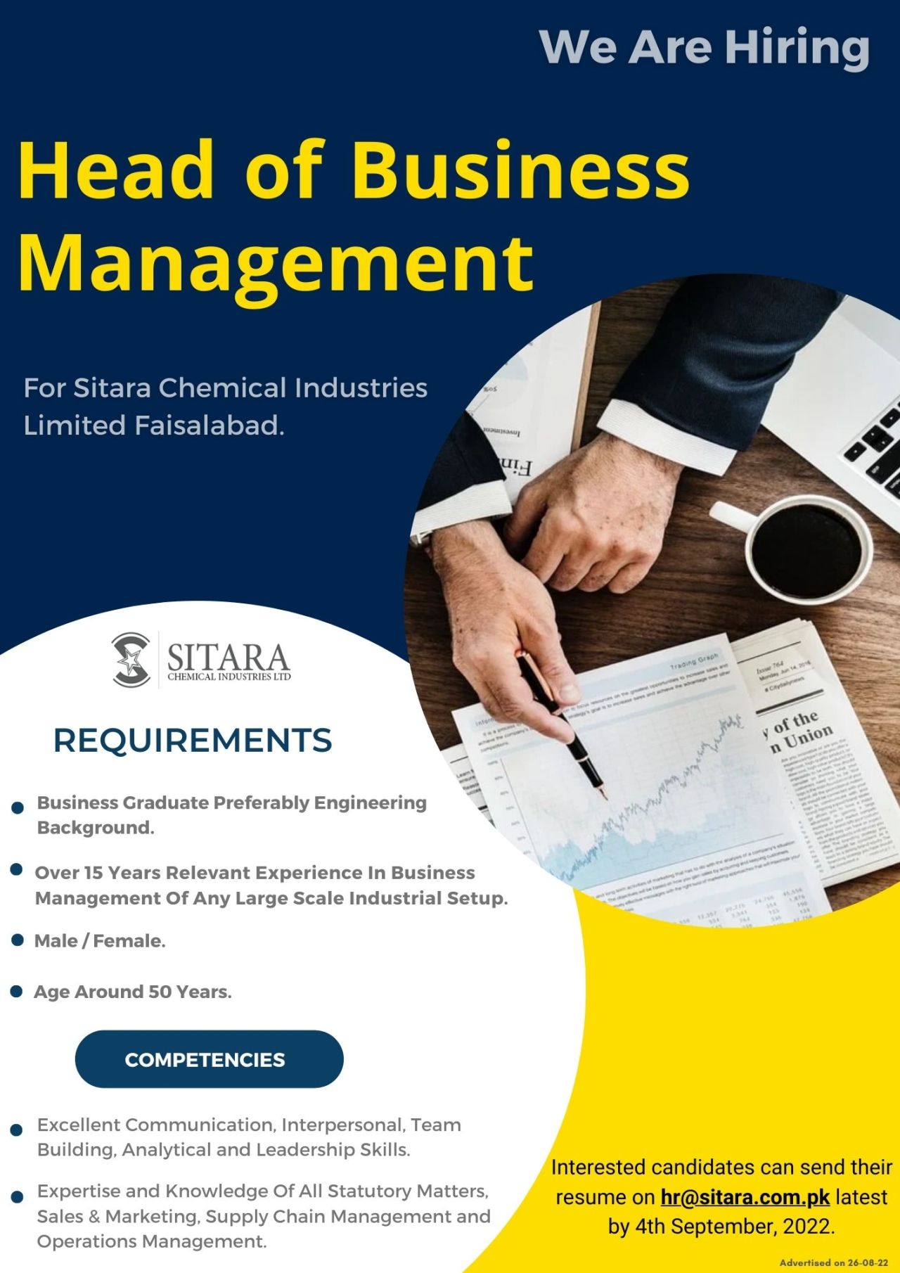 Sitara Chemical Industries Limited Jobs for Head of Business Management