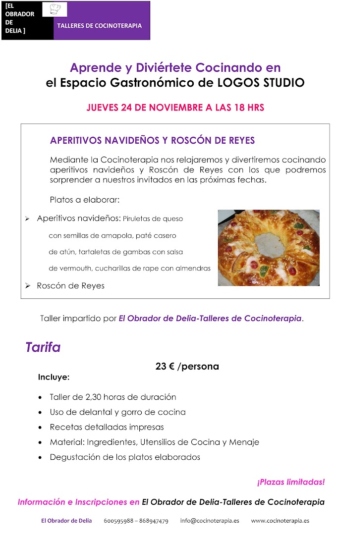 TALLER DE APERITIVOS NAVIDEÑOS Y ROSCÓN DE REYES 24/11