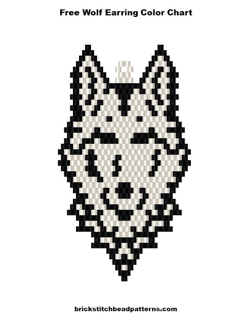 Free White Wolf Earring Brick Stitch Bead Pattern Color Chart