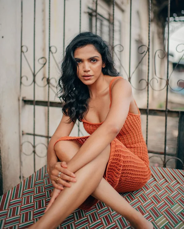 shriya pilgaonkar cleavage orange dress