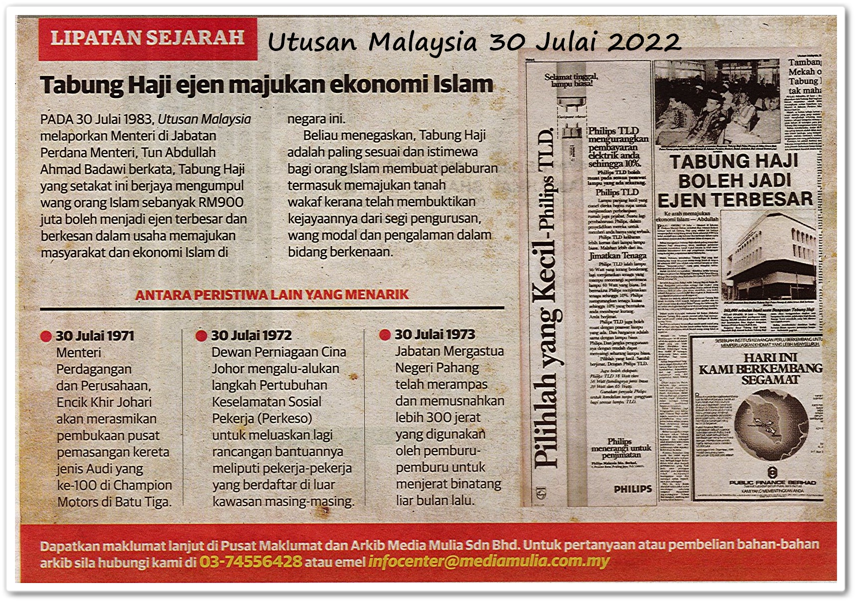 Lipatan sejarah 30 Julai - Keratan akhbar Utusan Malaysia 30 Julai 2022