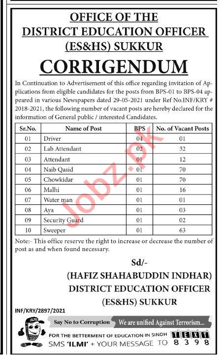 Jobs in District Education Officer