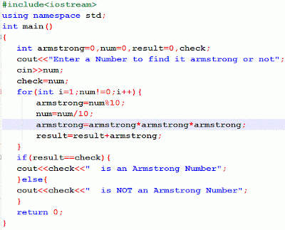 Armstrong number code in c++ programming