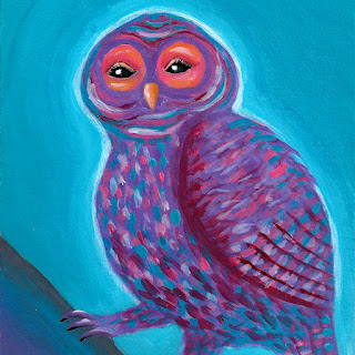 Purple fantasy owl acrylic painting