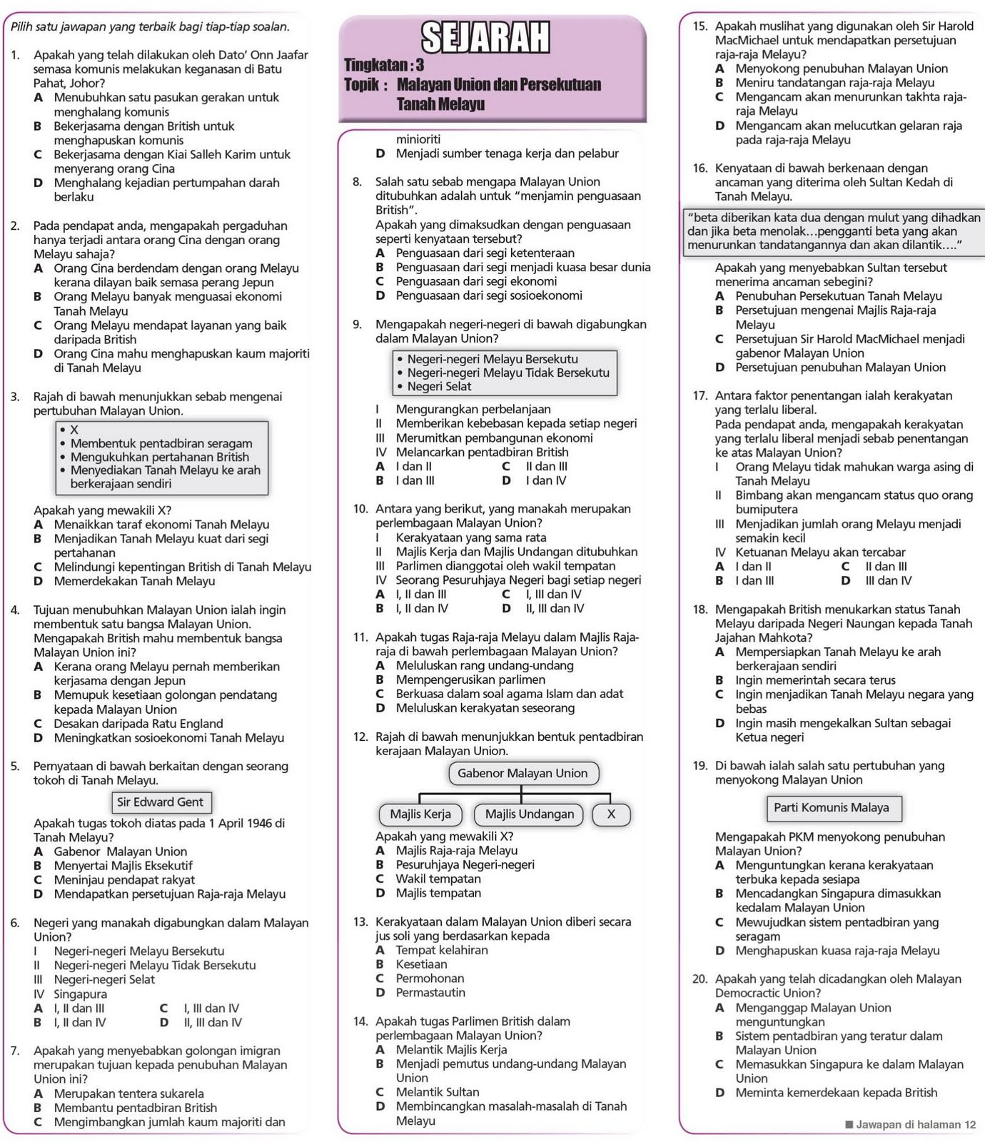 Koleksi soalan: Sejarah PMR