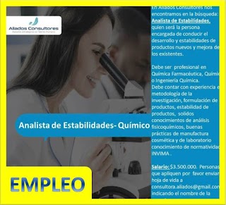 ▶▶ Empleo como Analista de Estabilidades - Químico en #Cali   |▷▶ #EmpleoCali ◀  #OfertaLaboral #TrabajoSiHay #FelizMiercoles