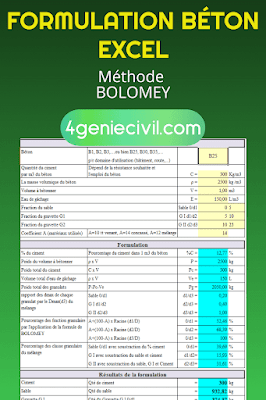 La formlation béton sur feuille excel