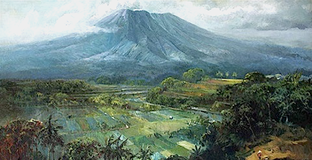 SUDJONO ABDULLAH (1911-1993) Gunung Bromo (2,329m - 7,641ft) Indonesia (Java Timur)  In Gunung Bromo, 1960, oil on canvas,Ptviatre collection