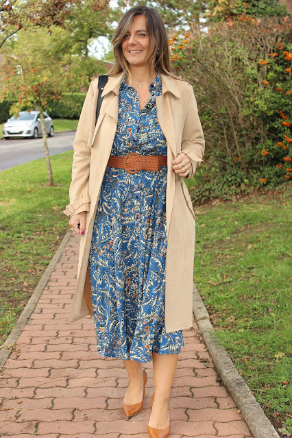 look robe Sézane, combo camel et bleu, look du jour, les petites bulles de ma vie