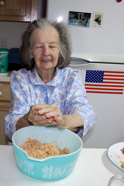 My Mom making her salmon