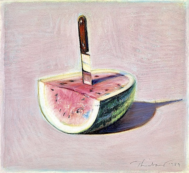 Wayne Thiebaud (1920-2021) Watermelon and Knife, 1989. Pastel on paper, 8 5/8 x 9 1/2 in. Crocker Art Museum.