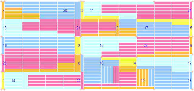 Colour diagram of a pandiagonal Polyomino Area Magic Torus of order-5, constructed with hexominoes by William Walkington