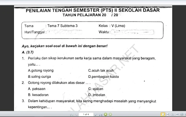 Soal PTS Kelas 5 Tema 7 Subtema 3 Peristiwa Mengisi Kemerdekaan