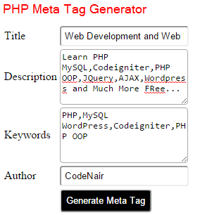 Meta Tags Generator Using PHP