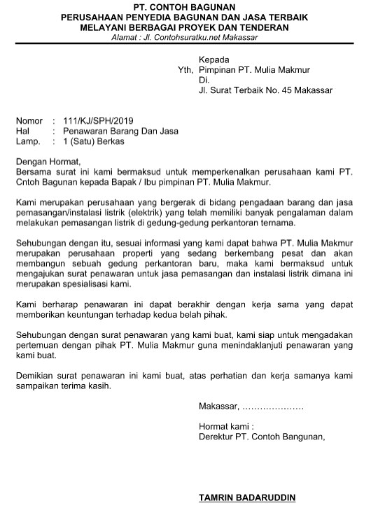 Contoh Surat Penawaran Proyek Terbaru dan Lengkap File 