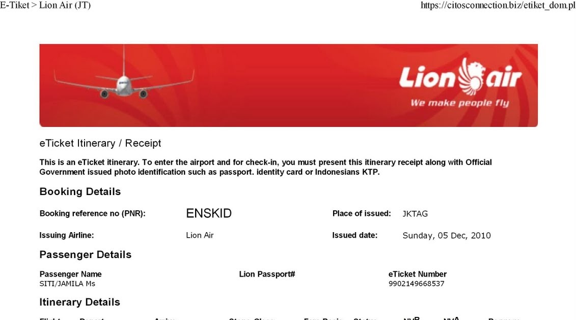 Contoh Tiket Pesawat Elektronik - Lion Air ~ pelangi nusantara tour