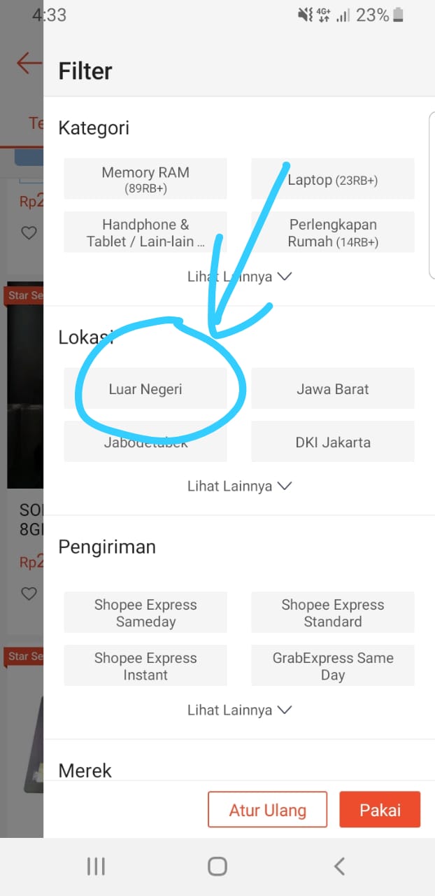 Memilih pengiriman luar negeri saja