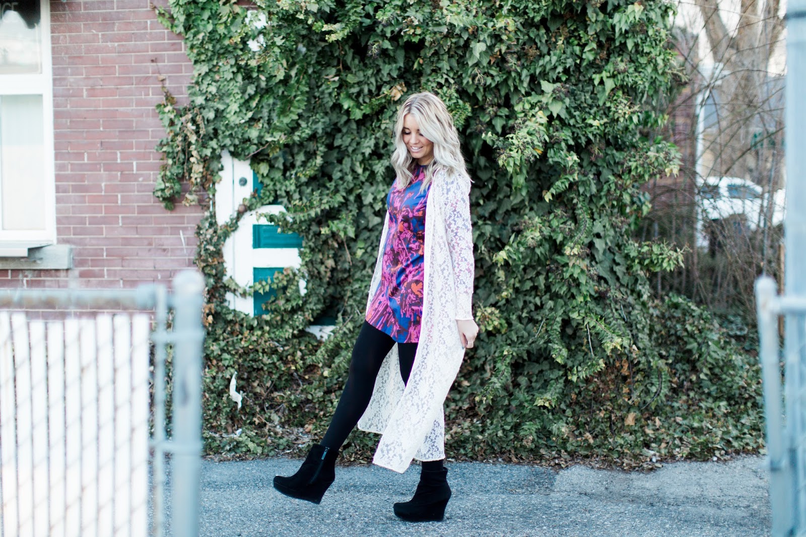 Black Wedge Booties, Floral Dress, Fashion Blogger