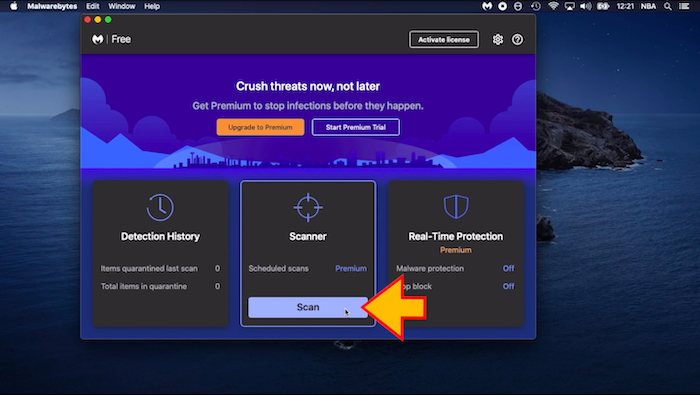 Malwarebytes「Scan」ボタン