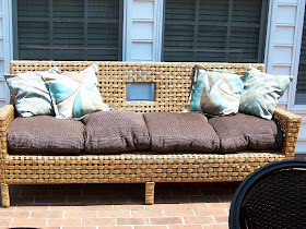 modern basket weave wicker sofa and pillows